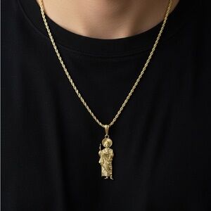 Rope Chain Necklace & Large San Judas Pendant Set for Men/Urban Style Rope Chain